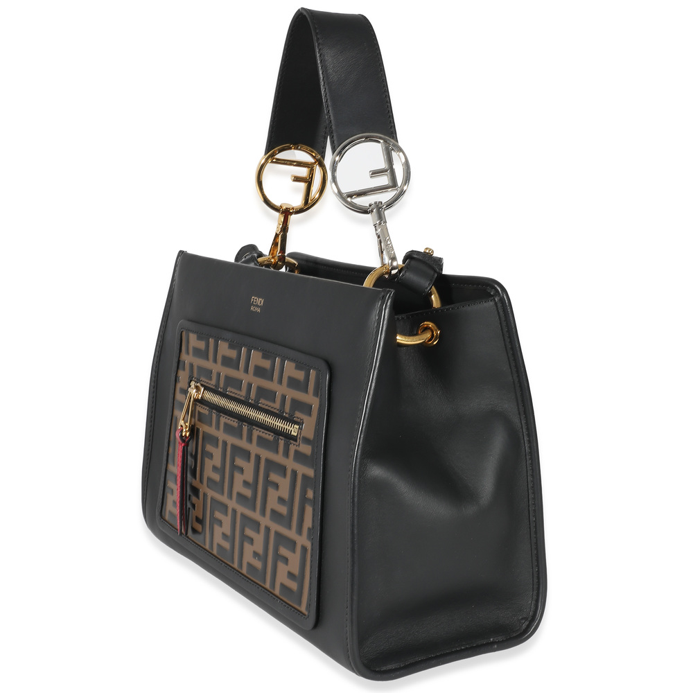 Fendi Black Zucca Embossed Leather Small Runaway Satchel - Picture 3 of 6